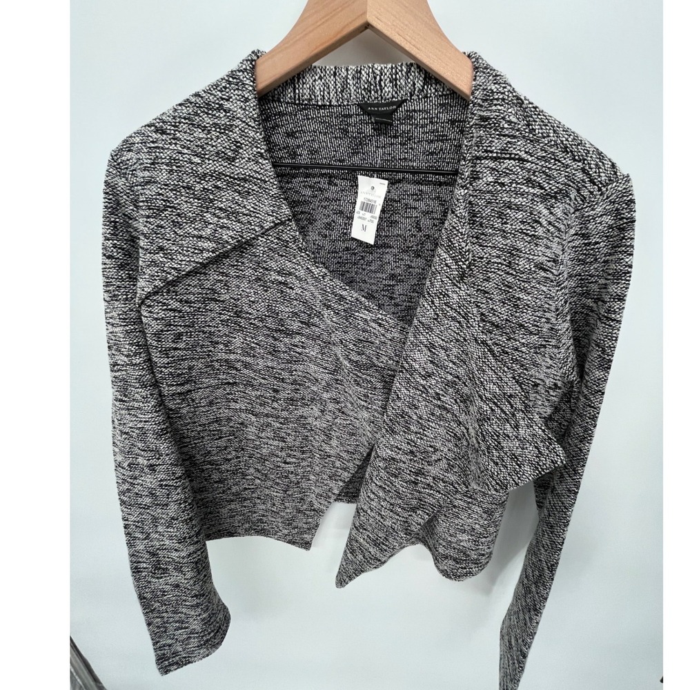 Ann Taylor Drape Front Cardigan Womens Size M Black White Marl Open Front Jacket - Picture 3 of 8